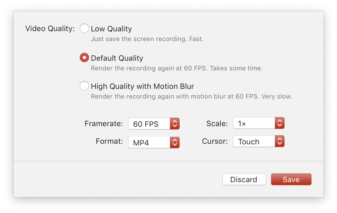 Settings for Video Export